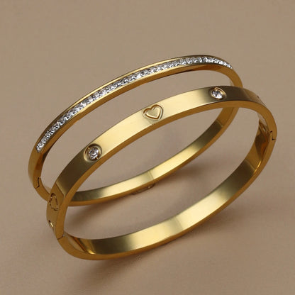 Fashion Stainless Steel Crystal Gold Color Women Bracelet Bangle Party Gift