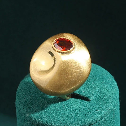 Vintage Brushed Gold Color Ring Chunky Red Zircon Antique 18k Gold Color Valentine Day Gift For Girlfriend Party New In 2025 Trendy