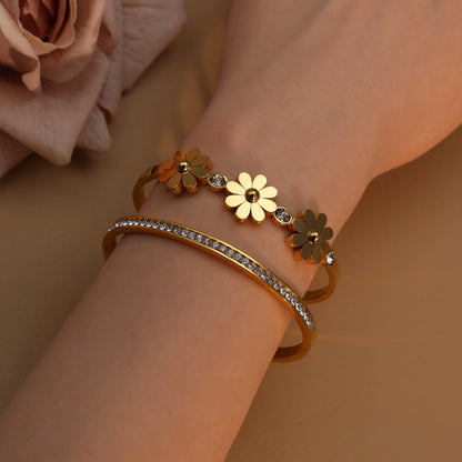 Delicate Crystal Shape Stainless Steel Gold Color Women's Bracelet Bangles