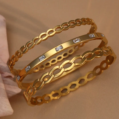 18K Gold Plated Stainless Steel Zircon Chain Hollow Women's Bracelet