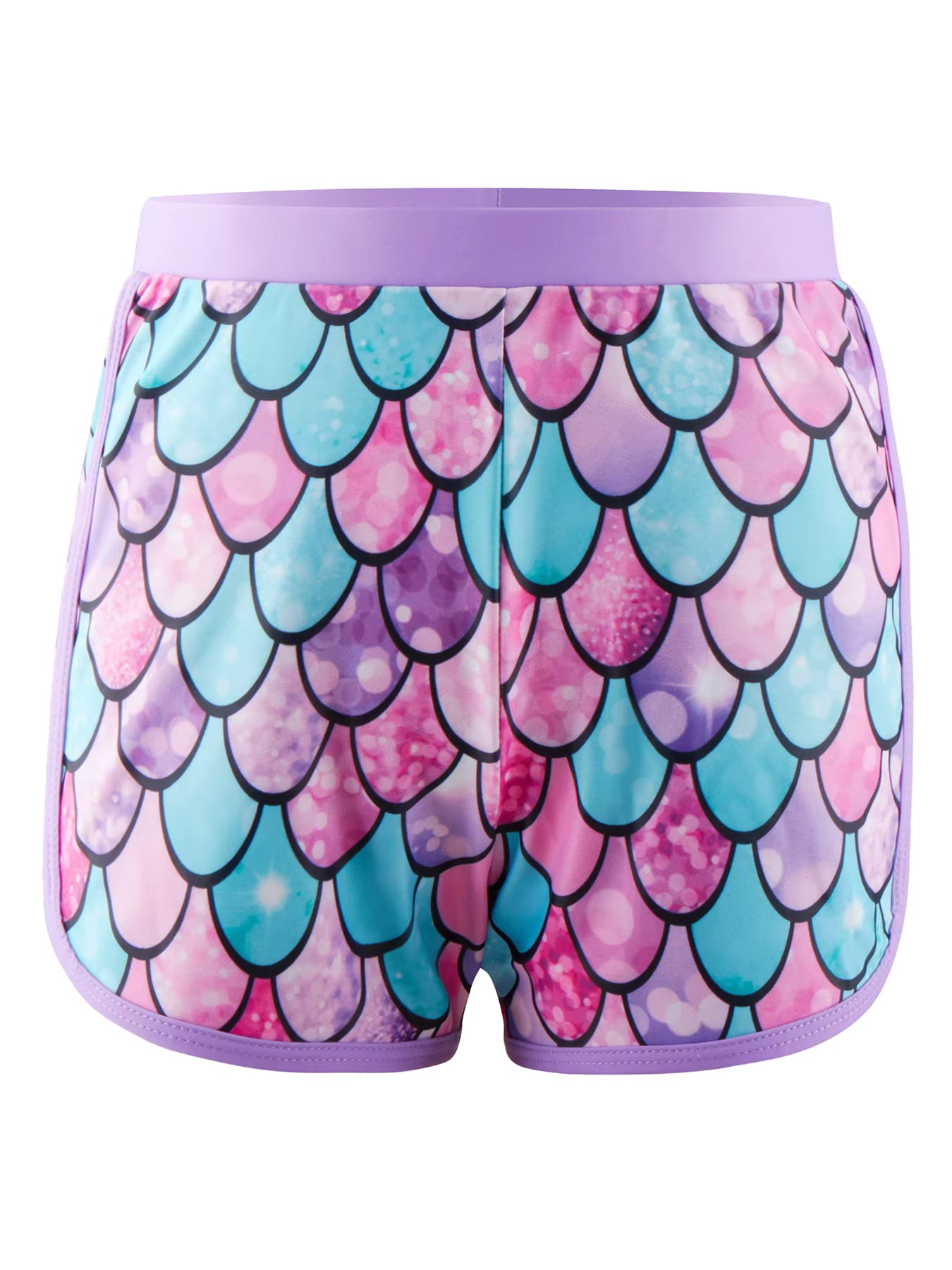 2pcs Kids Girls Long-Sleeved Scale Print Tops Boyleg Swim Shorts Swimwear Suit