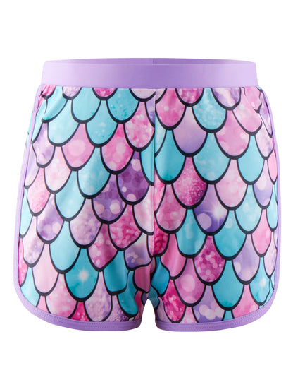 2pcs Kids Girls Long-Sleeved Scale Print Tops Boyleg Swim Shorts Swimwear Suit