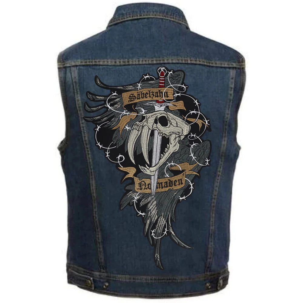 Sword inserted Dinosaur Head Embroidery Patch Appliques Iron on Patches Badge Clothes Sewing