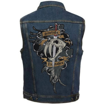 Sword inserted Dinosaur Head Embroidery Patch Appliques Iron on Patches Badge Clothes Sewing