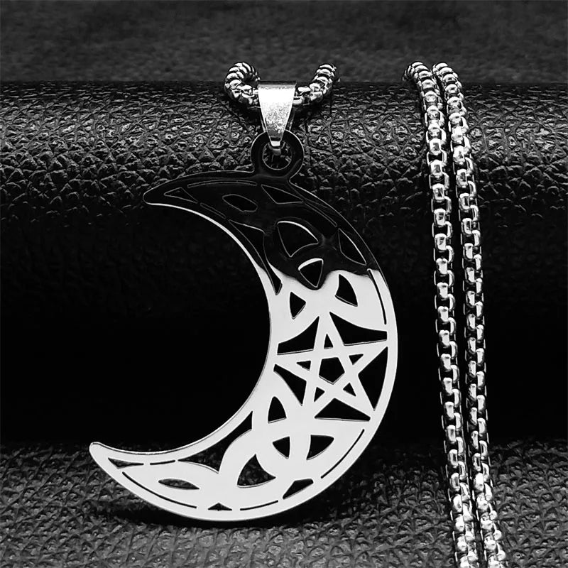 Men Women Silver Color Wicca Witchcraft Stainless Steel Witch Irish Knot Necklace