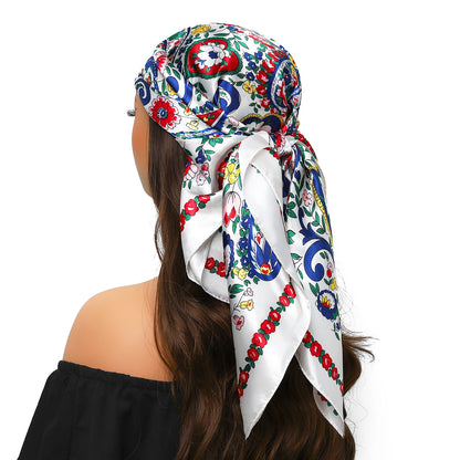 90cm Women Four Seasons Square Silk Satin Bandana Wrap Shawl Scarves Scarfs Spk13