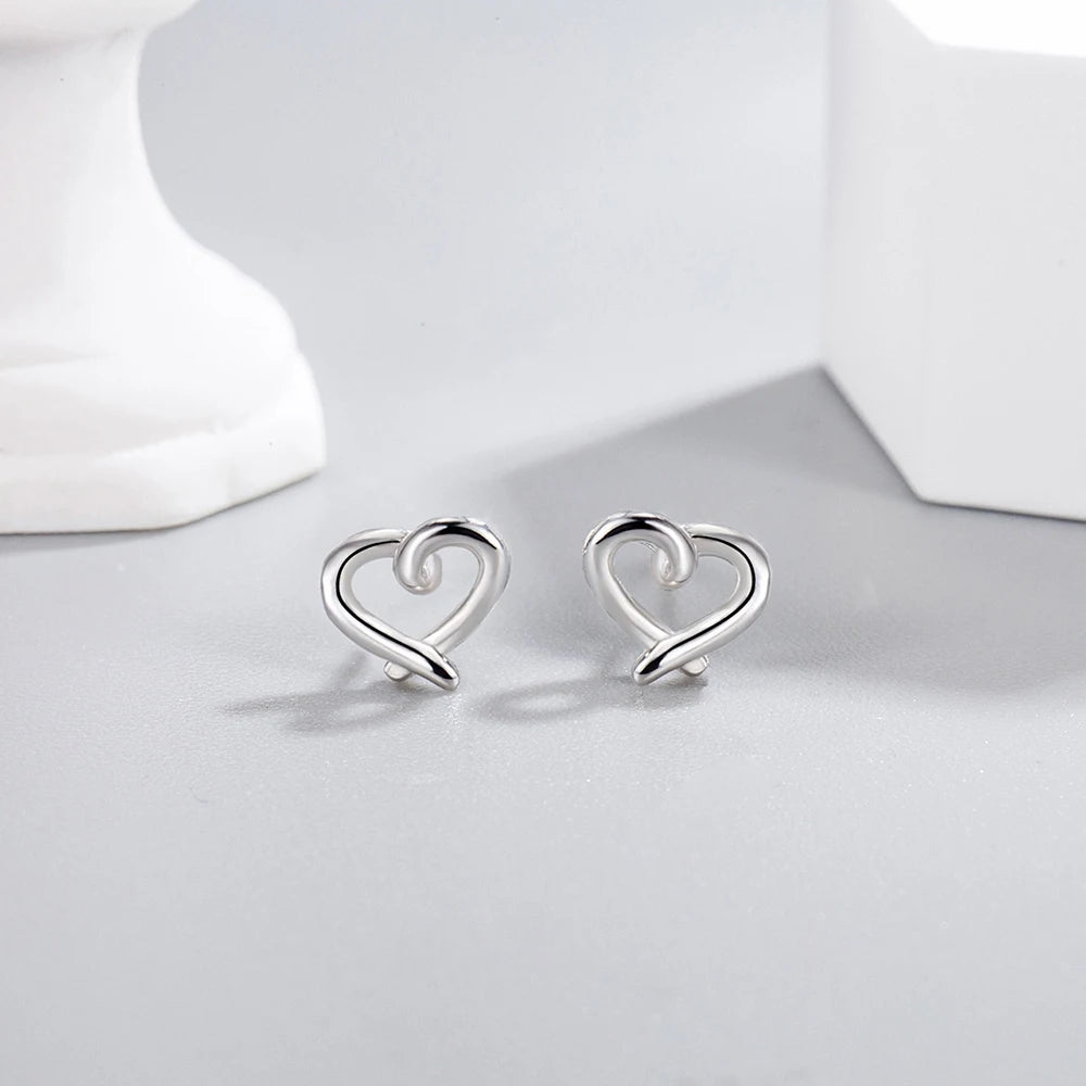 925 Sterling Silver Women Bridal Wedding Heart Stud Earrings