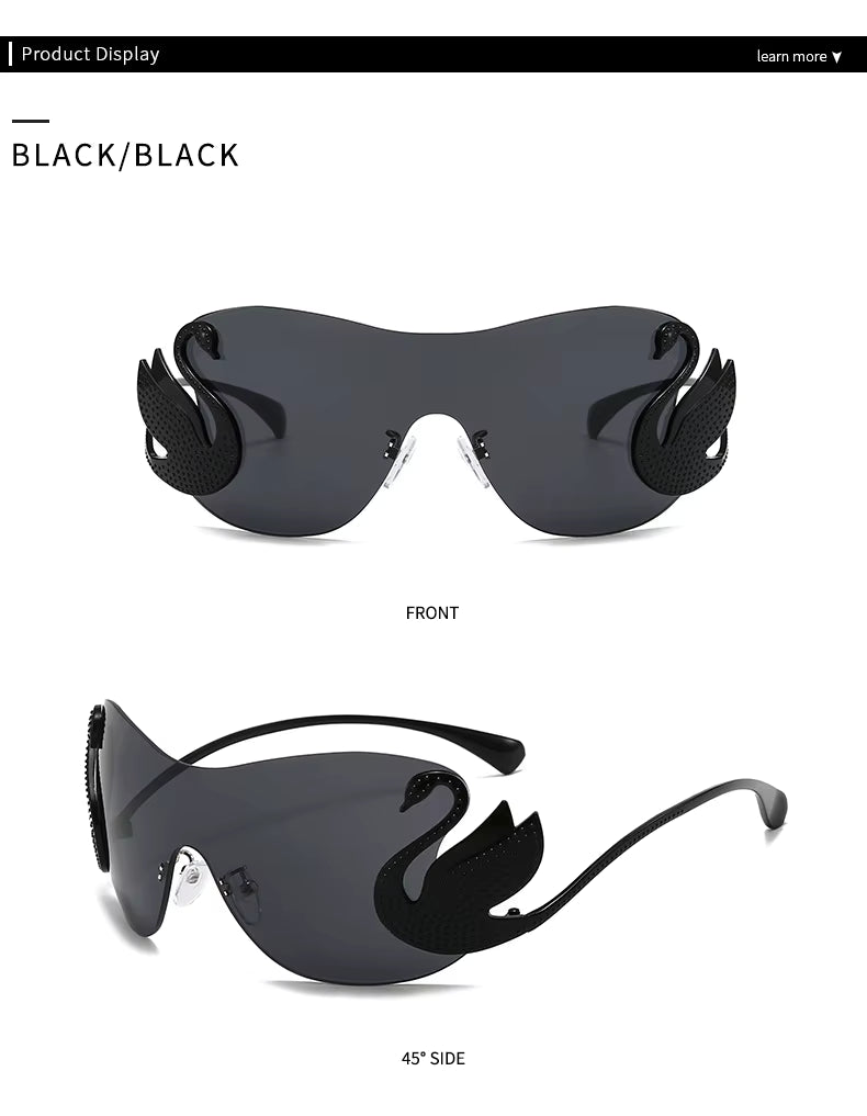 Y2k Women Fashion Swan Inlay Gradient Lens Shades Oversized Rimless Sunglasses Glasses