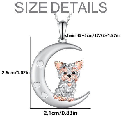 Women Fashion Pet Dog Lovers Two-color Crescent Yorkshire Pendant Necklace