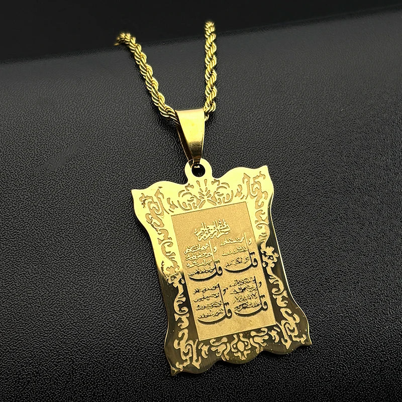 Women Men Chain Gold Color Quran Amulet Arabic Stainless Steel Muslim Islam Allah Pendant Necklace