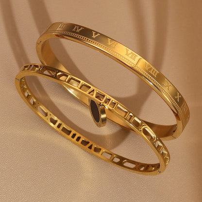 Women's Jewelry Party Hollow Pendant Roman Numeral 18K Gold Plated Stainless Steel Bracelet
