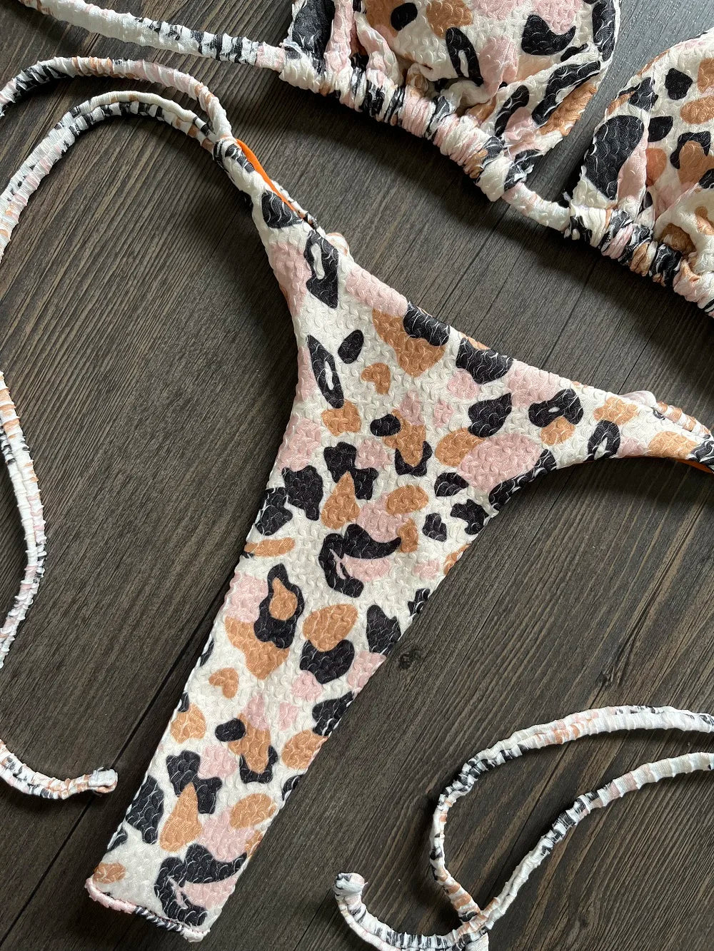 Sexy Leopard Thong Swimsuit Push Up Bikini 2-piece Swimwear Beachwear Bathing Suit