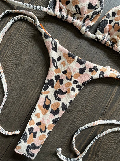 Sexy Leopard Thong Swimsuit Push Up Bikini 2-piece Swimwear Beachwear Bathing Suit