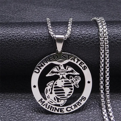Men Stainless Steel Silver Color United State Marine Corps Pendant Necklace