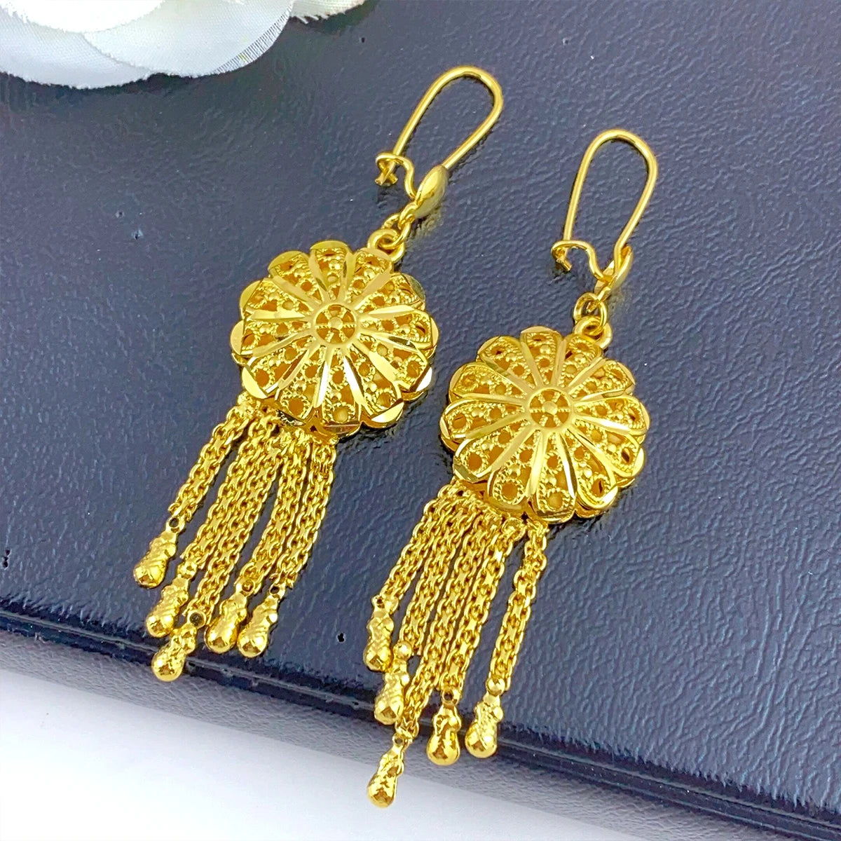 Dubai Ethiopia Tassel Gold Color African Women Bridal Wedding Drop Earrings