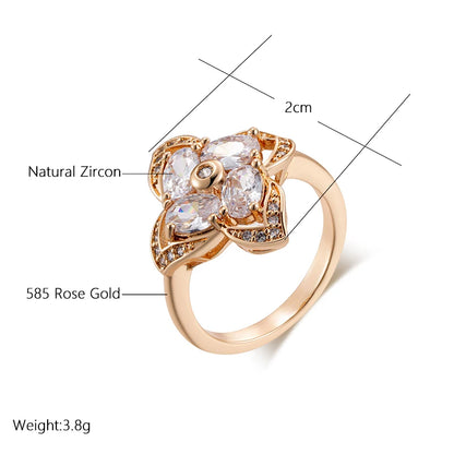 Women Shiny Natural Zircon Flower Shape 585 Rose Gold Color Wedding Rings