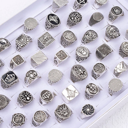 Wholesale 20Pcs/lot Vintage Square Mix Style Retro Punk  Rings