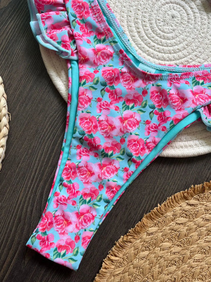 Sexy Flowers Printed Ruffled Frilled Swimwear Swimsuit Two-pieces Bikini Bathing Suit