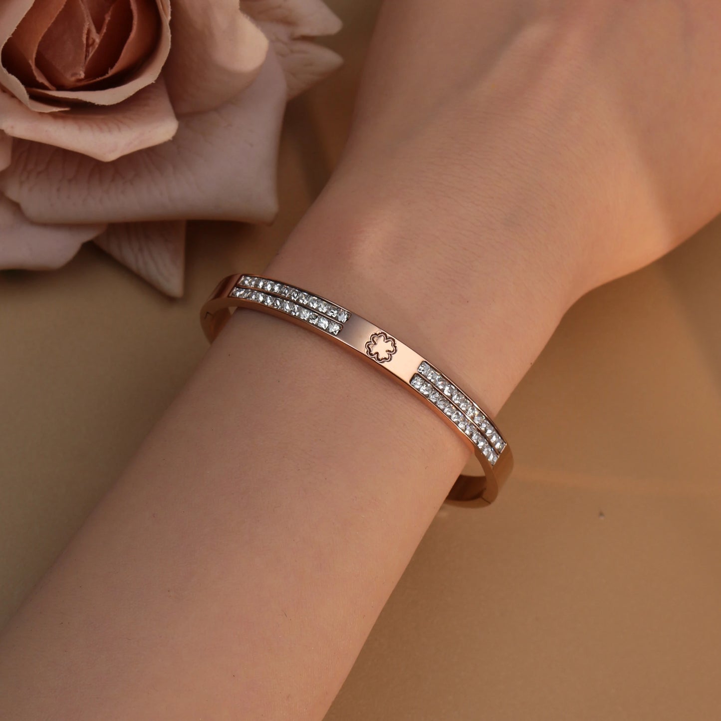 18K Gold-Plated Cross Screwdriver Stainless Steel Zircon Bangle Bracelet Women's Jewelry