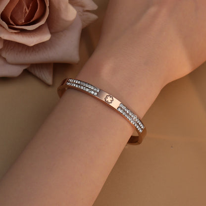 18K Gold-Plated Cross Screwdriver Stainless Steel Zircon Bangle Bracelet Women's Jewelry