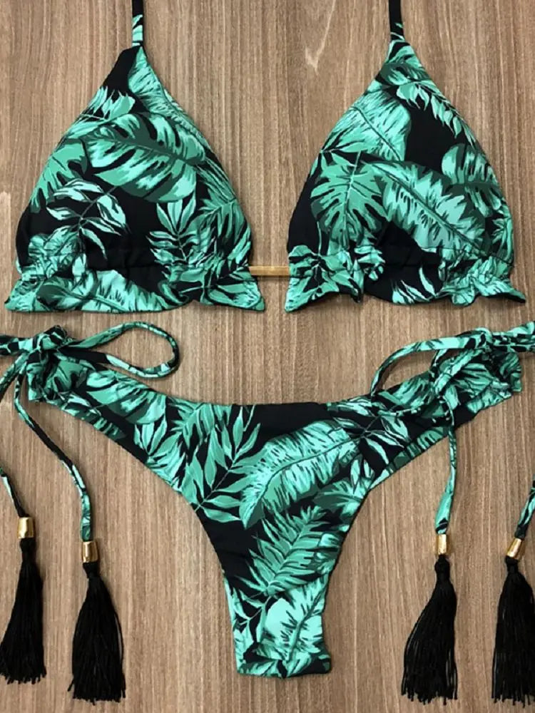 Sexy Print Swimsuit Bandage Two-Piece Swimwear Brazilian Beachwear Bathing Suit