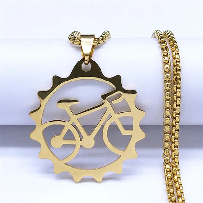 Women Men Tires Bike Bicycle Stainless Steel Long Chain Black Color Necklaces