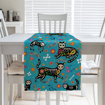 13x72 Inch Day of the Dead Mexican Carnival Skeleton Table Runner Style Decor