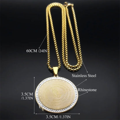 Women Men Stainless Steel Blessing Bible Lords English Serenity Prayer Hand Pendant Necklace