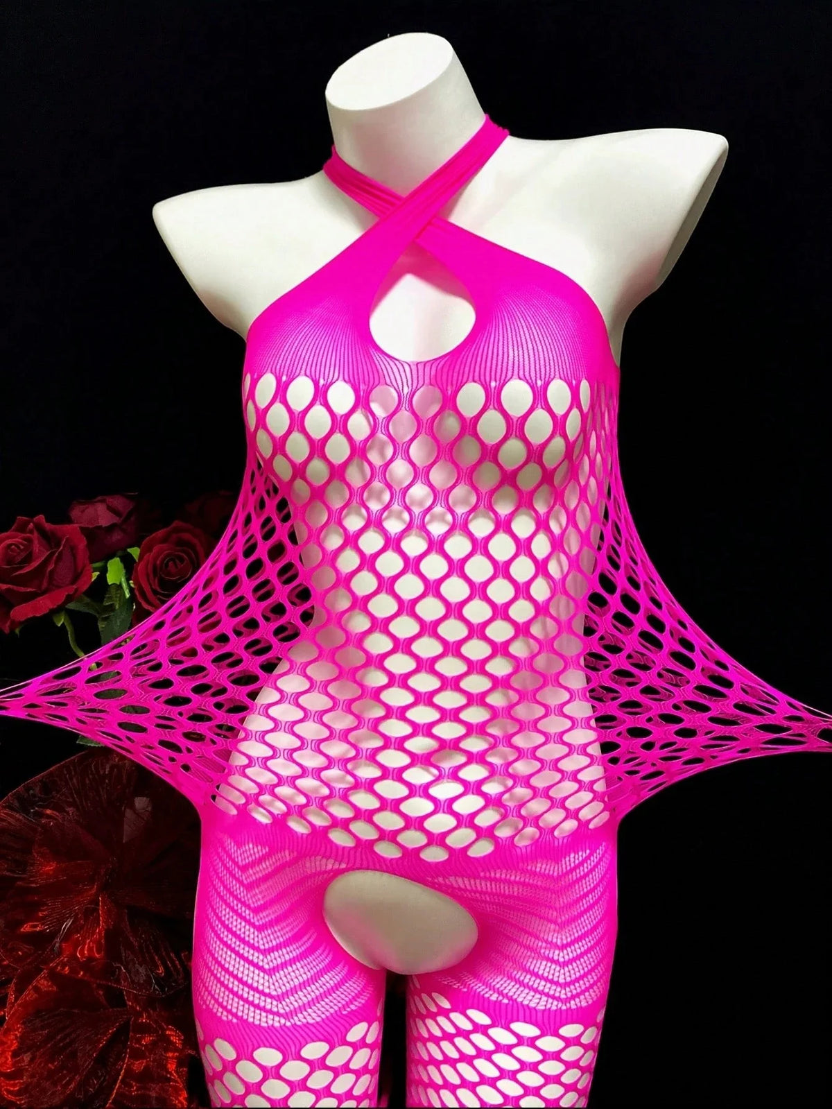 Sexy Open Crotch Bodystocking Mesh Bodysuit Crotchless Costumes Sleeveless Catsuit Erotic Lingerie