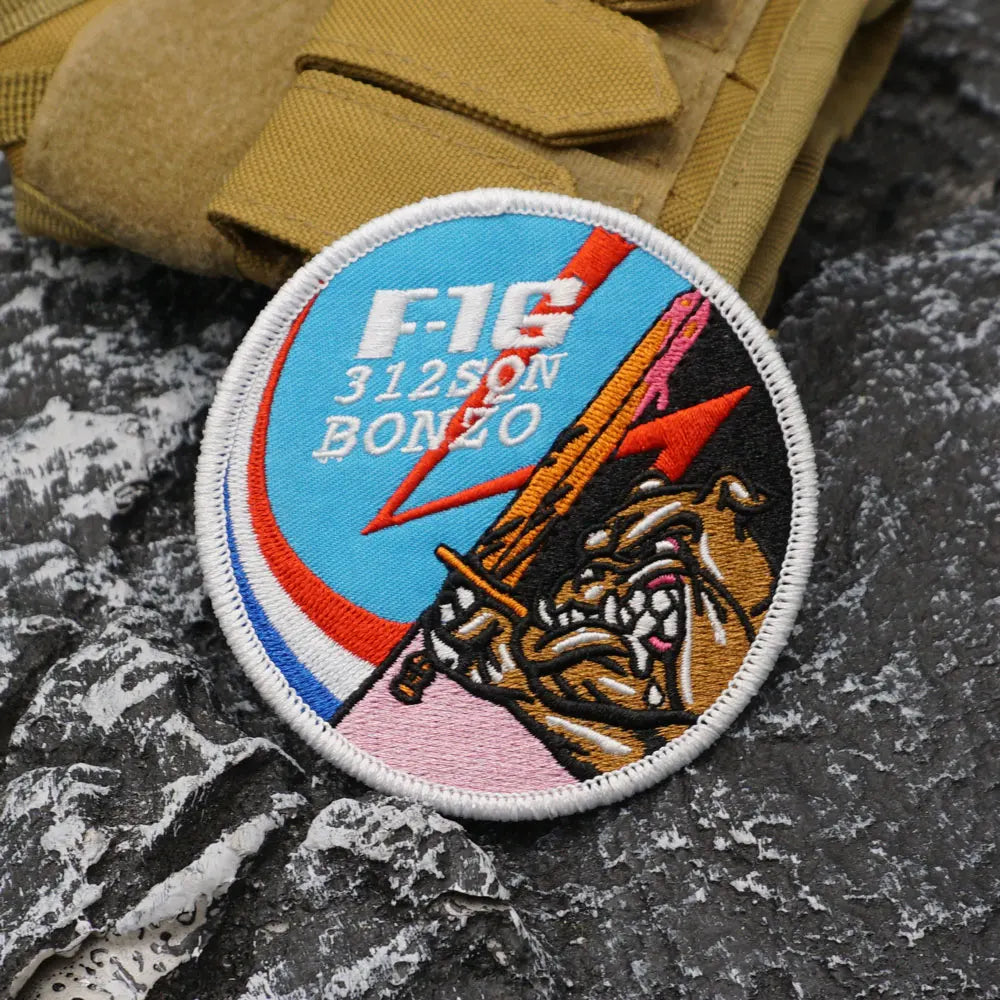 312th squadron(BONZO)-F-16 Embroidered Patch Iron-On Sewing Clothes Patches Applique