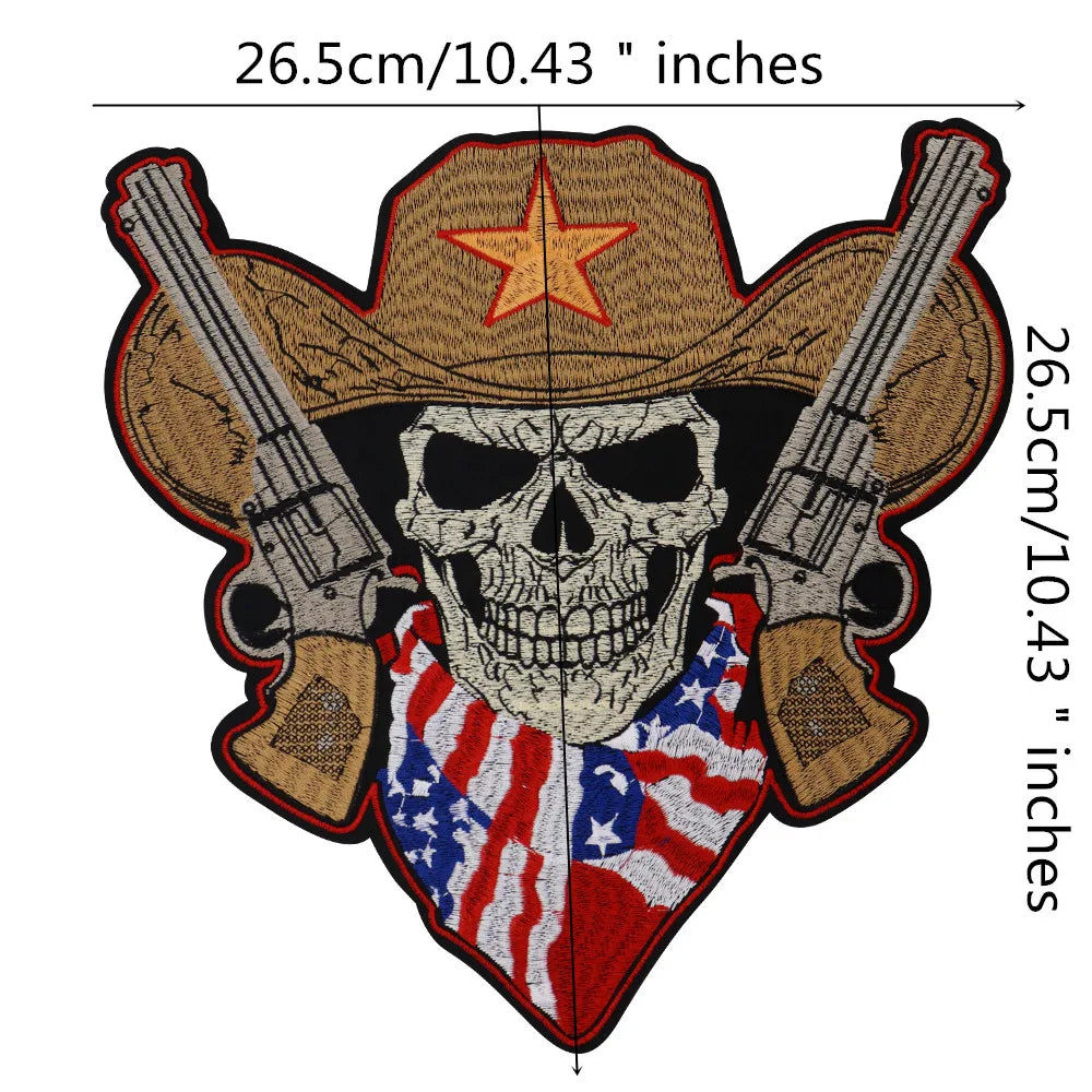 The scarf of the national flag Wearing Hat w/ Pentagram skull Embroidered Patch Appliques Iron on Patches Badge Clothes Sewing