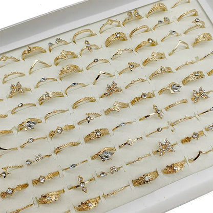 50pc/Lot Wholesales Women Gold Antique Silver Plate Enamel Opal Crystal Snake Rings