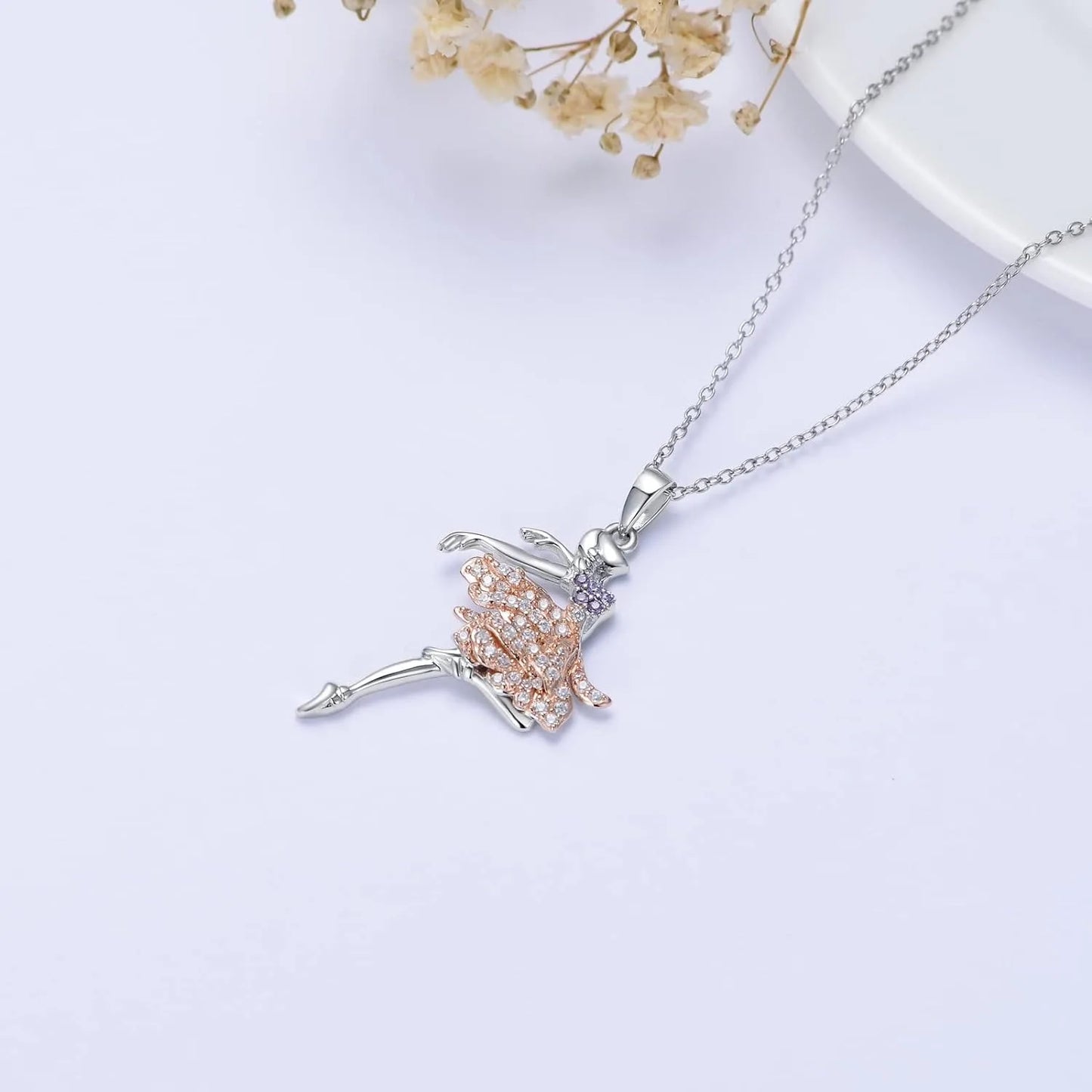 Women Exquisite Ballet Girl Colorful Rhinestone Pendant Necklace