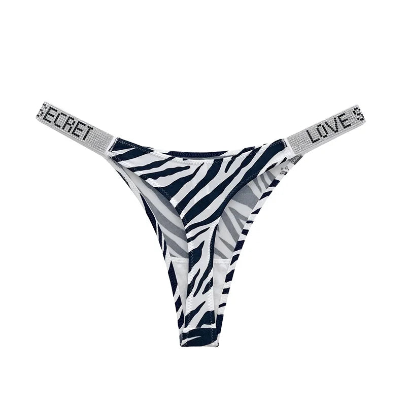 Women Low Waist Thongs Rhinestones Letter Diamonds G-string Sports Thong Shorts Briefs T-back Panties