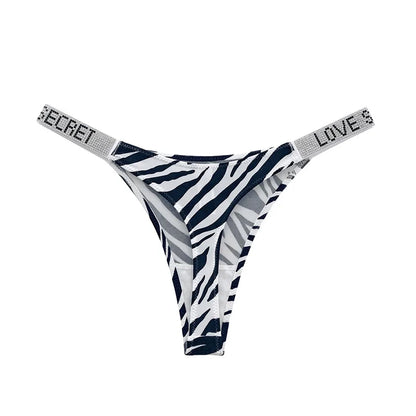 Women Low Waist Thongs Rhinestones Letter Diamonds G-string Sports Thong Shorts Briefs T-back Panties