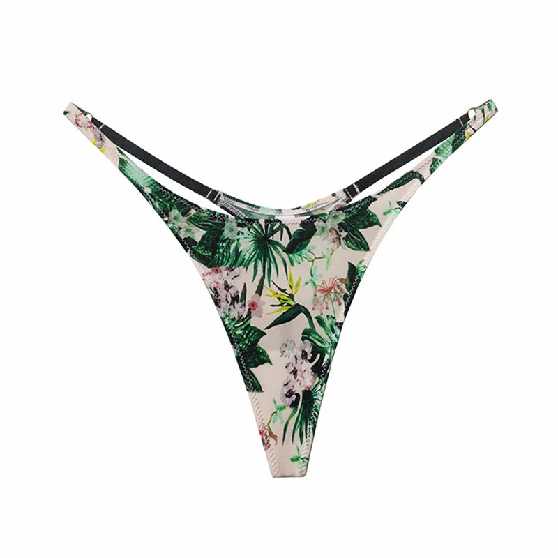 Ice Slik Low Waist Women G String Leopard Flower Panties Briefs Thong T-back Underwear