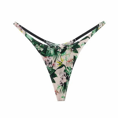 Ice Slik Low Waist Women G String Leopard Flower Panties Briefs Thong T-back Underwear