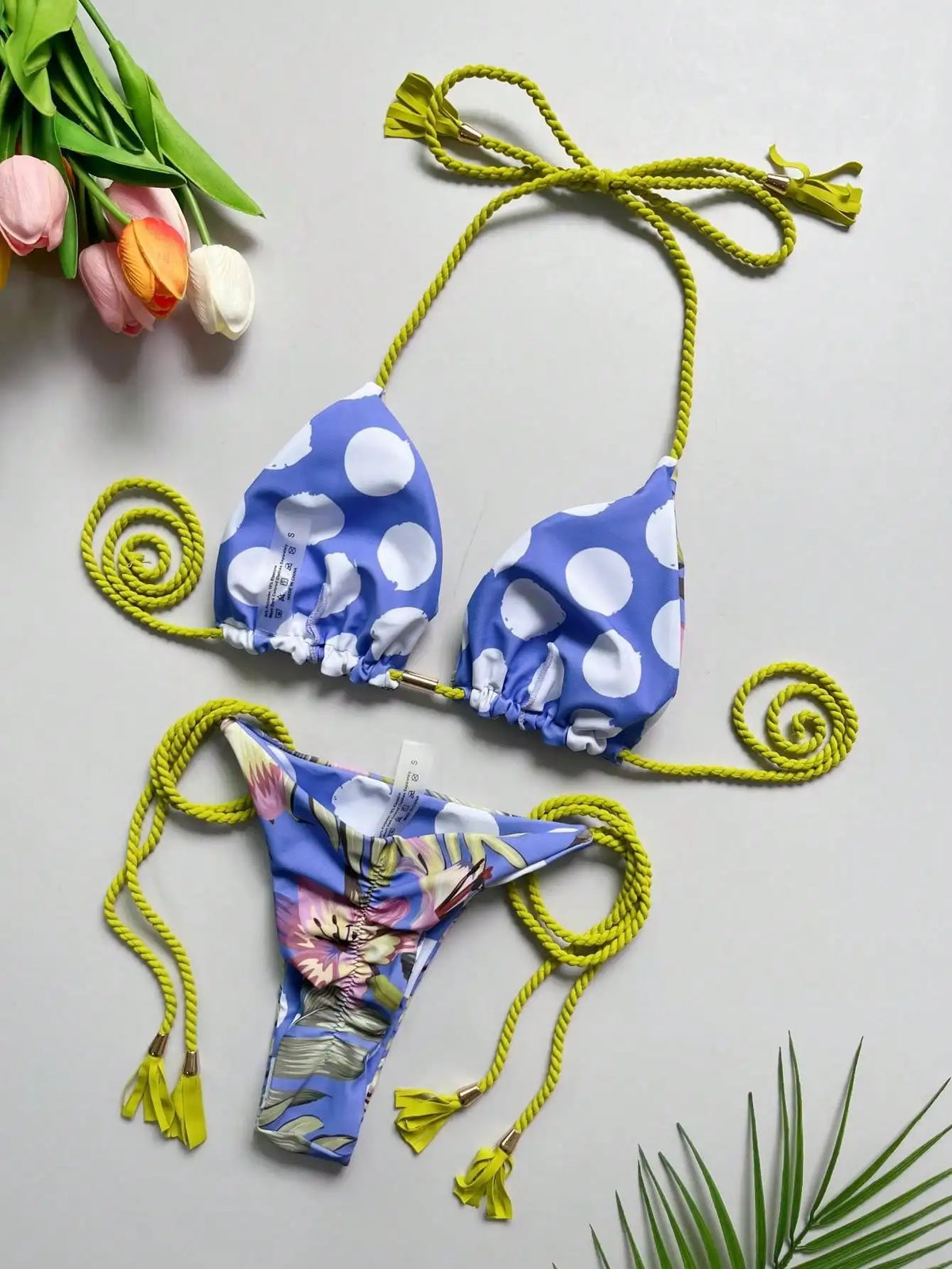 Sexy Leopard Print Women's Split Bikini Woven Rope Strap Fringe Two-Piece Swimsuit Bathing Suit
