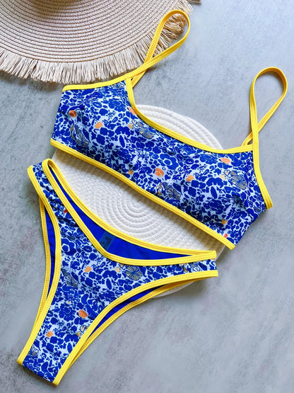 Sexy Print High Leg Cut Brazilian Bikini Swimsuit Swimwear Two-pieces Bathing Suit