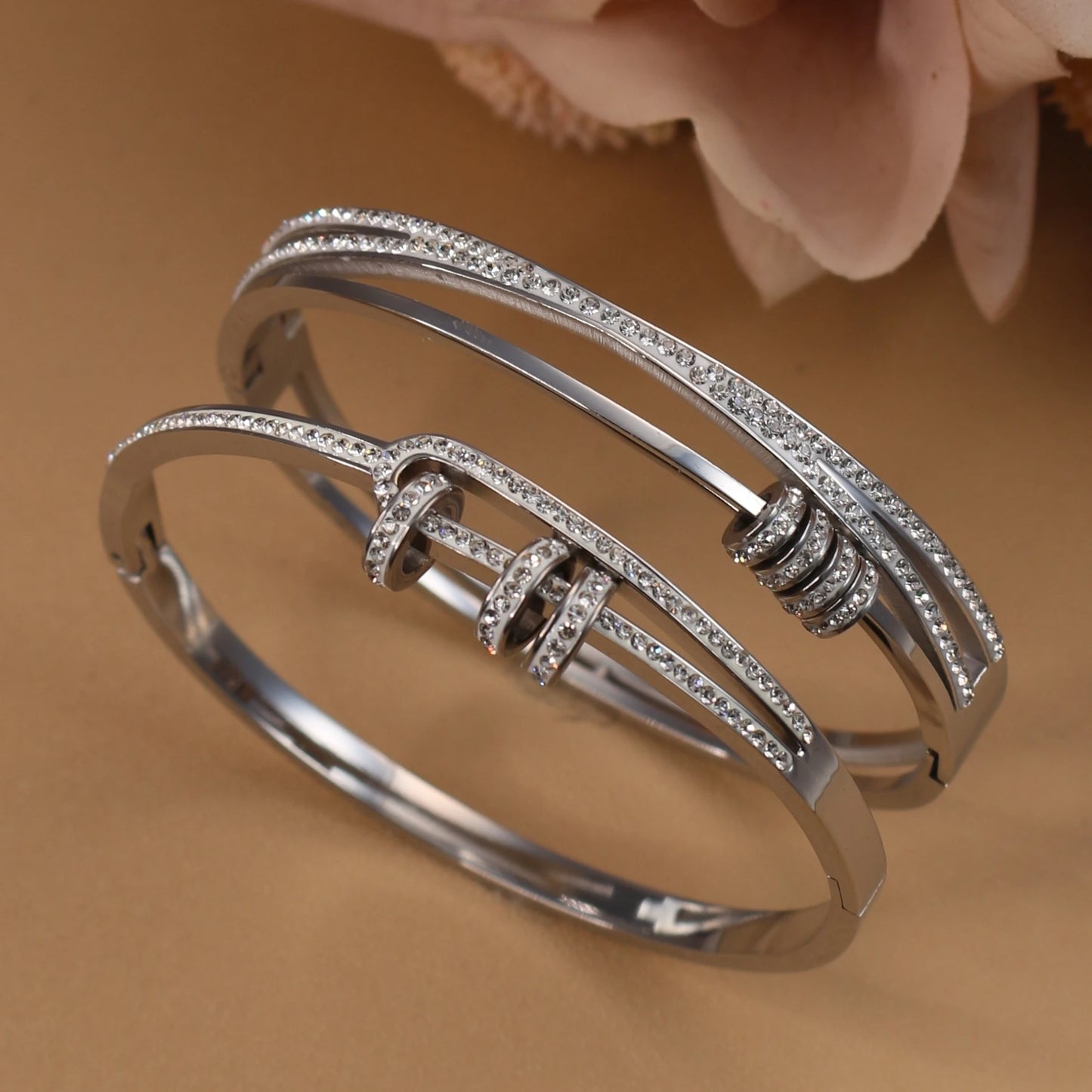 Delicate Crystal Cutout Knot Stainless Steel Gold Color Women's Charm Bracelet
