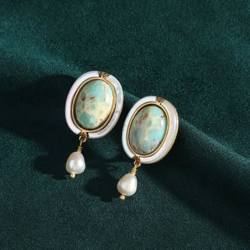 Women Gothic Vintage Designer Natural Blue Stone Stud Earrings