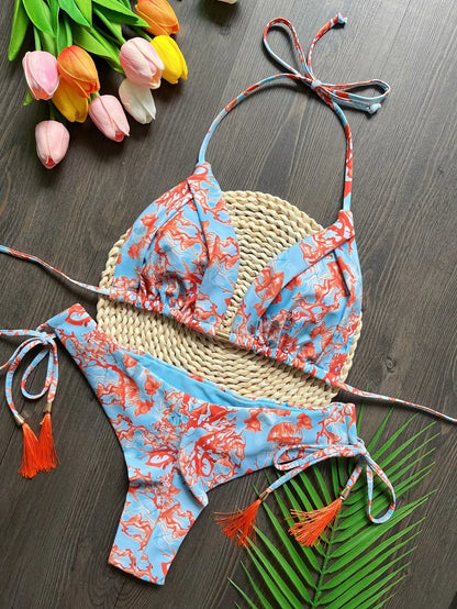 Sexy Print Bikini Bandage Women Swimsuit Two-piece Triangle Swimwear Bathing Brazilian Suit