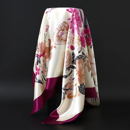 90cm Women Four Seasons Square Silk Satin Bandana Wrap Shawl Scarves Scarfs gfK4