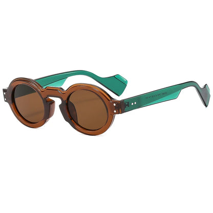 Women Men Punk Double Color Shades Rivets Clear Lens Frame UV400 Round Sunglasses