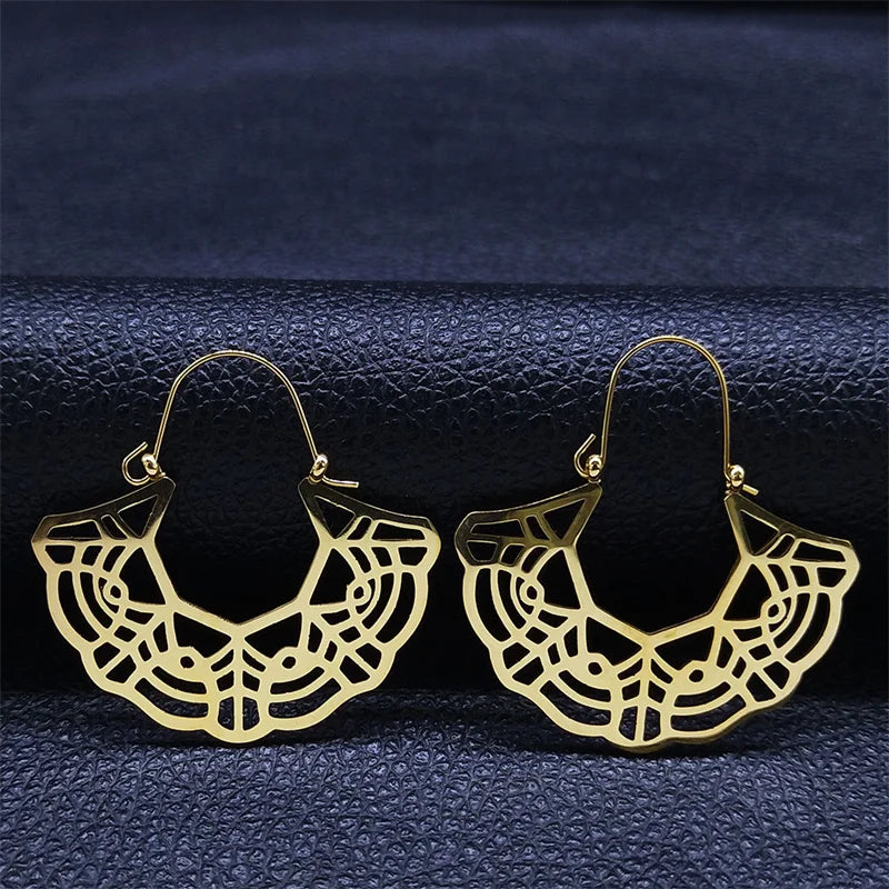 Women Yoga Lotus Flower Stainless Steel Gold Color Hoop Earrings