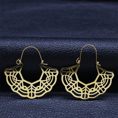 Women Yoga Lotus Flower Stainless Steel Gold Color Hoop Earrings