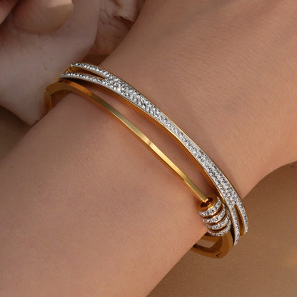 Delicate Crystal Cutout Knot Stainless Steel Gold Color Women's Charm Bracelet