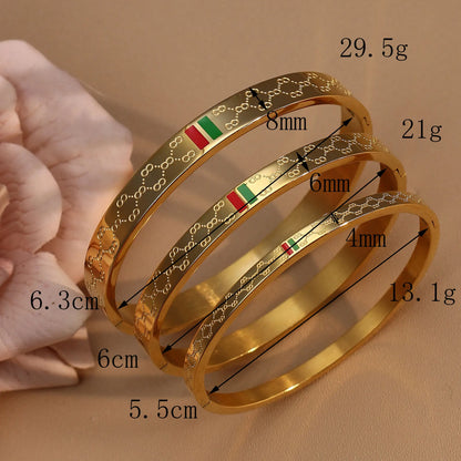 18K Gold Plated Stainless Steel 55MM Red Green Bangles Fashionable Bracelet