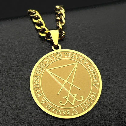 Women Men Seal of Lucifer Azazel Lilith Samael Devil Symbol Church of Satan Stainless Steel Necklace