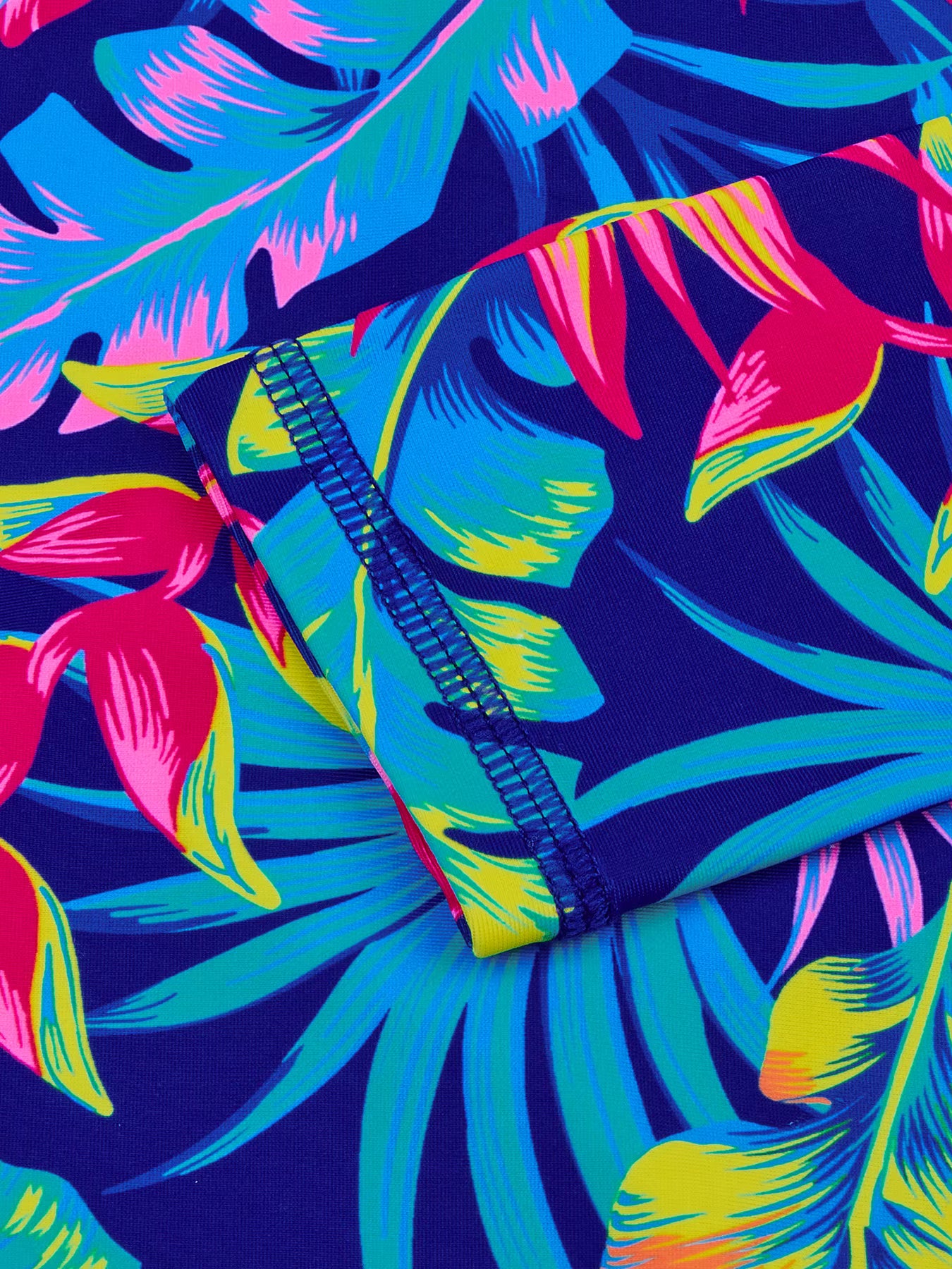 Kids Girls One-Piece Long Sleeve All-over Plants Colorful Leaves Print Boyleg Shorts Swimsuit